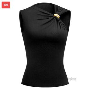 Slim Fit Ruched Asymmetrical Neck Sleeveless Tank Top Summer Y2K